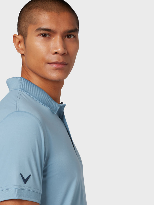 X Series Solid Ribbed Polo In Faded Denim