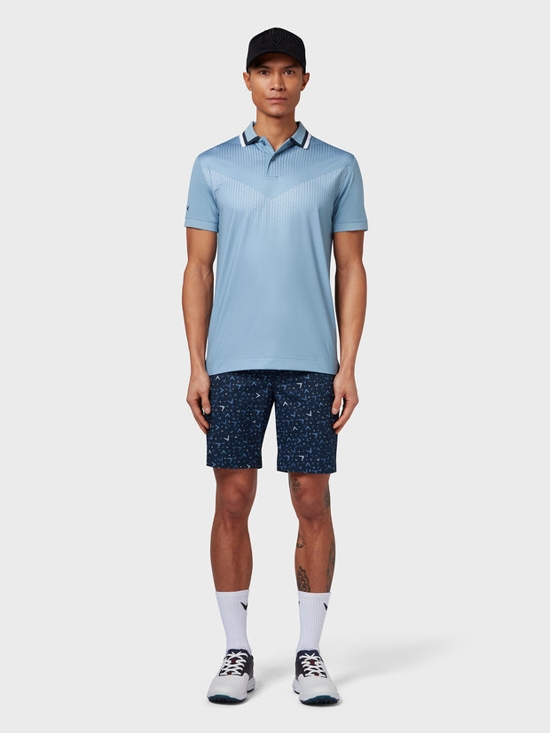 X Series Ombre Chev Print Polo In Faded Denim