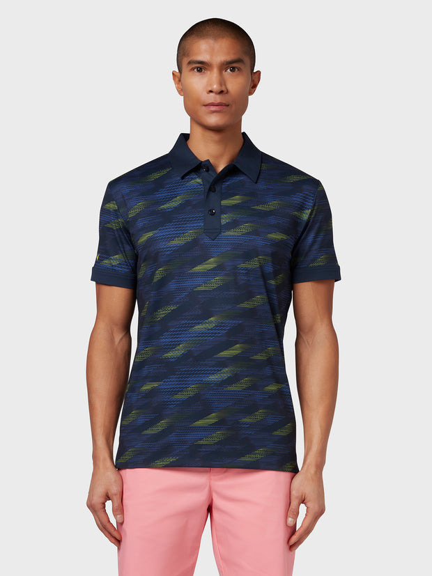 X Series All Over Active Textured Print Polo In Navy Blazer