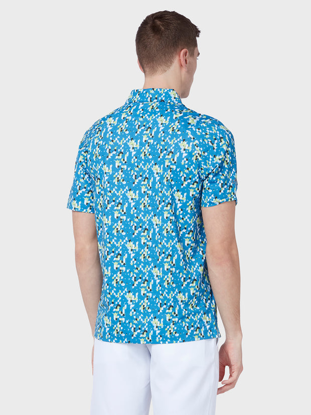 All Over Tropical Print Polo In Vallarta Blue