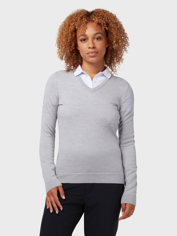 Women's V-Neck Merino Sweater In Pearl Blue Heather