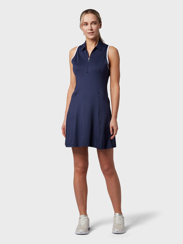 Racer Back Flounce Women's Dress In Peacoat