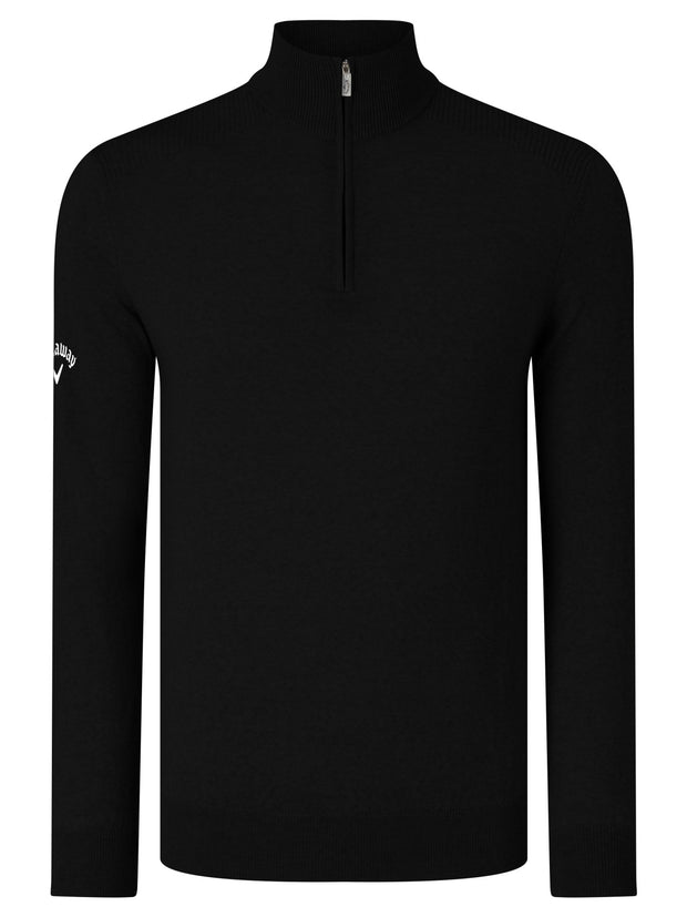 Thermal Merino Wool Quarter Zip Sweater In Black Onyx