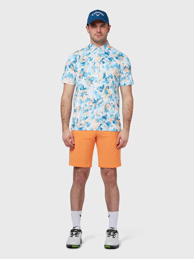 All Over X-Ray Floral Print Polo In Bright White