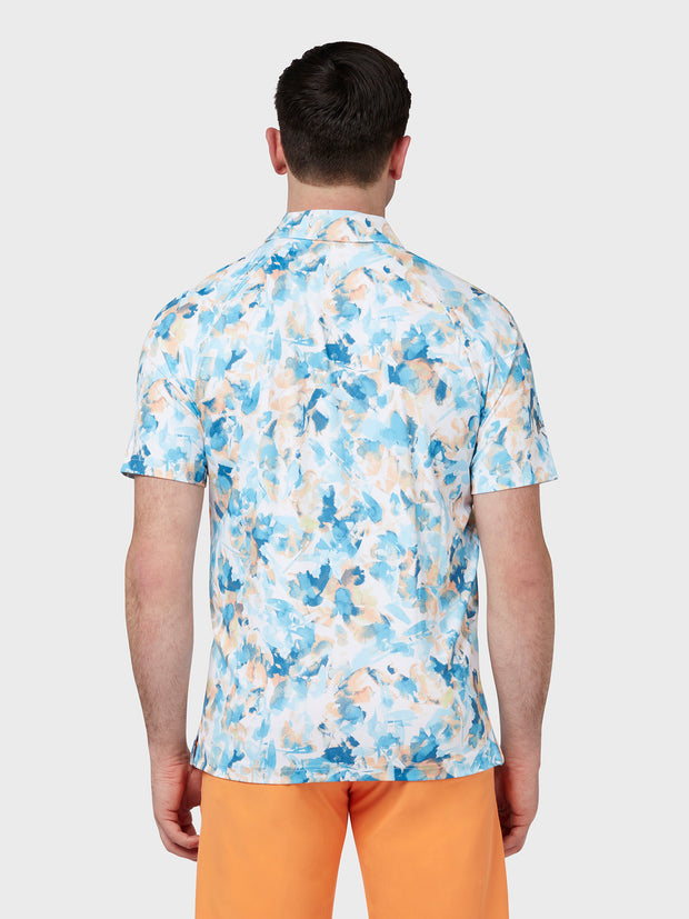 All Over X-Ray Floral Print Polo In Bright White