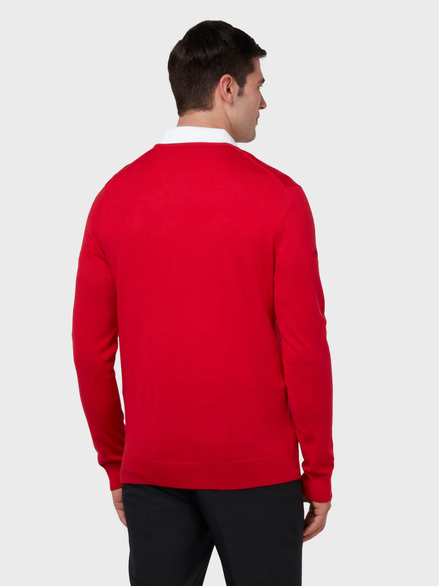 Thermal Merino Wool V-Neck Sweater In Bright Tango Red