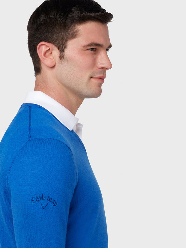 Thermal Merino Wool V-Neck Sweater In Surfing Blue