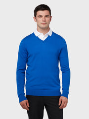 Thermal Merino Wool V-Neck Sweater In Surfing Blue