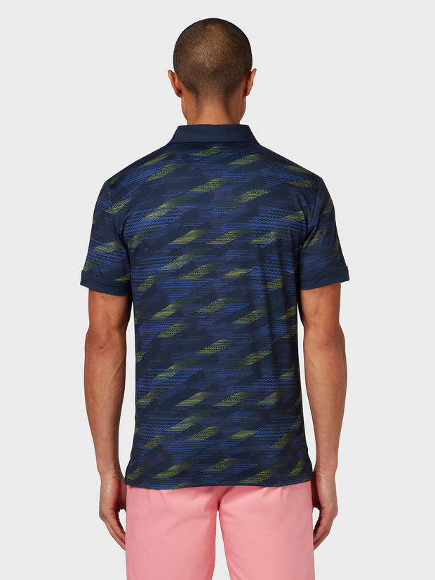 X Series All Over Active Textured Print Polo In Navy Blazer