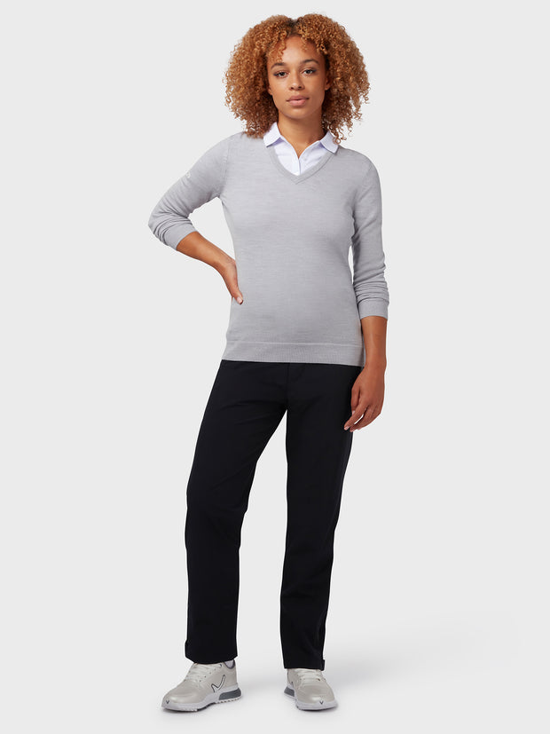 Women's V-Neck Merino Sweater In Pearl Blue Heather