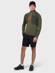 Aquapel Quarter Zip Mixed Media Sweatshirt In Black Lichen/Tigerlily