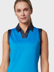 Colour Block Women's Polo In Blue Sea Star